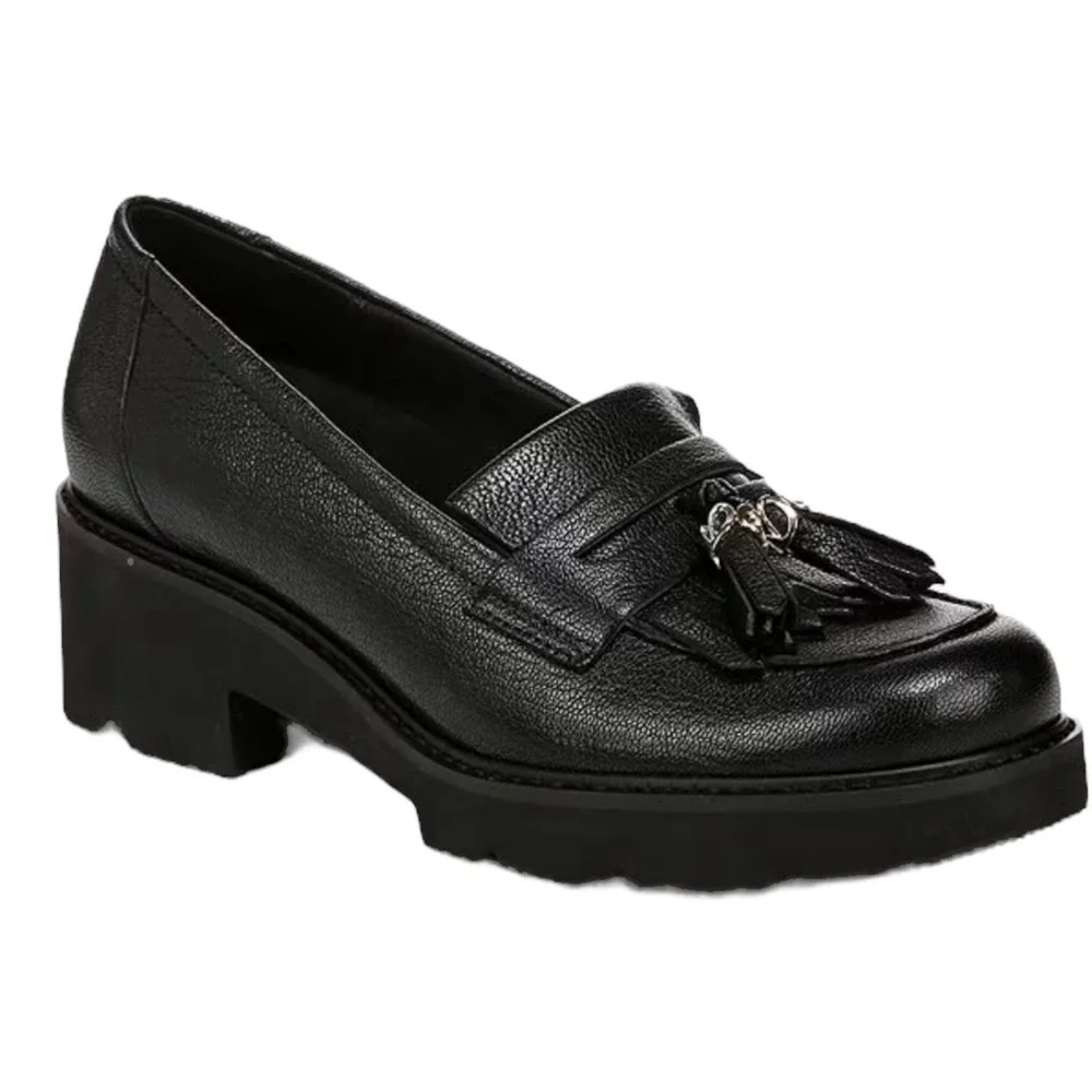 Naturalizer Womens Size 9 Black Desmond Leather Tassel Platform Loafer Lug Sole